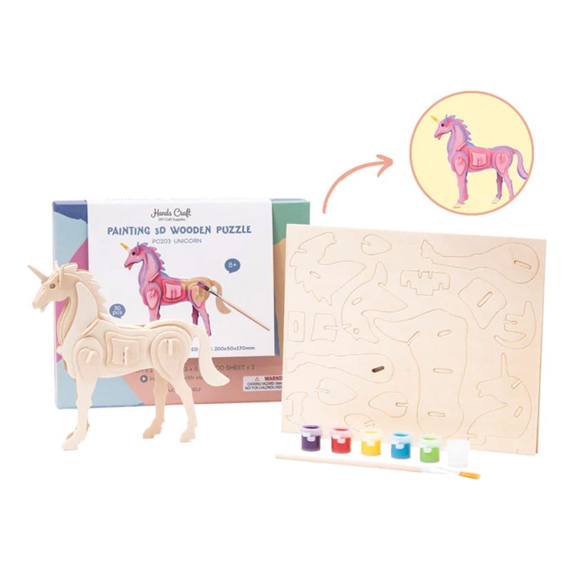 Bouwpakket 3D Houten Puzzel Paint Kit | Unicorn - Afbeelding 2