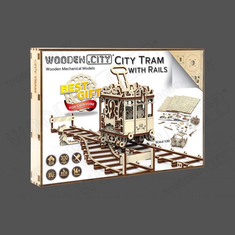 Bouwpakket Mechanical Houten Puzzel | City Tram With Rails - Afbeelding 2