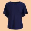 Sophie Top Short Butterfly Sleeve Rib Navy LaLamour 1